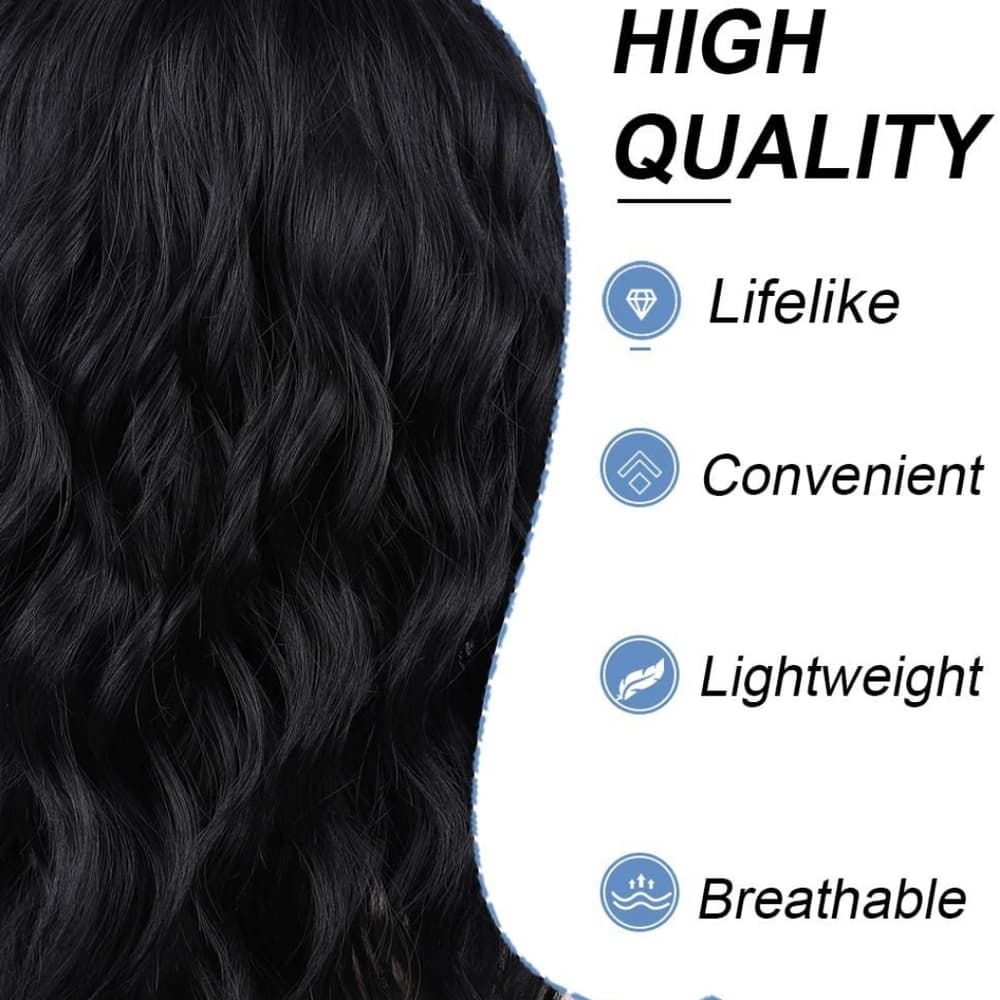 Black Wavy Wig with Bangs - Thumbnail 2
