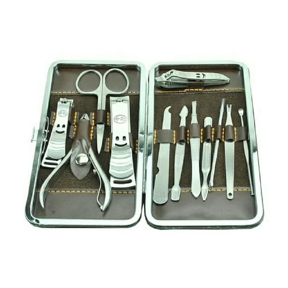 12 Piece Dark Brown PU Leather Travel Case - Thumbnail 4