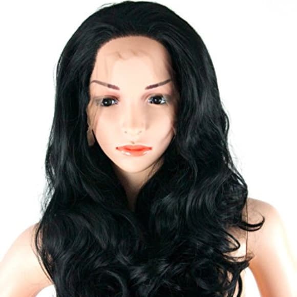 Black Wavy Curly Lace Front Wig - inches - Thumbnail 5