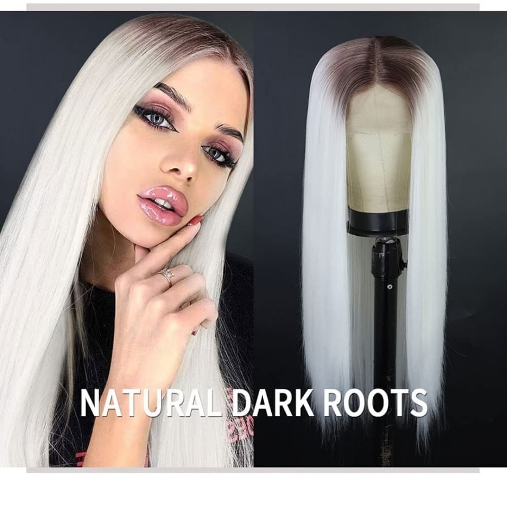 Ombre Platinum Blonde Lace Front Wig - Thumbnail 2