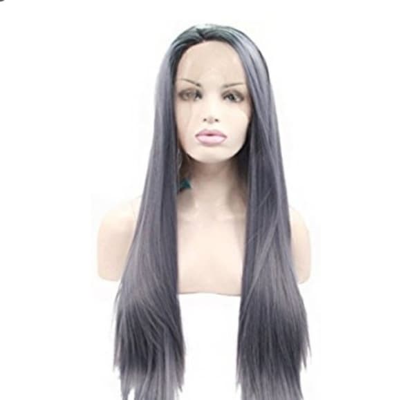 Dark Gray Blue Lace Front Wig - Thumbnail 4