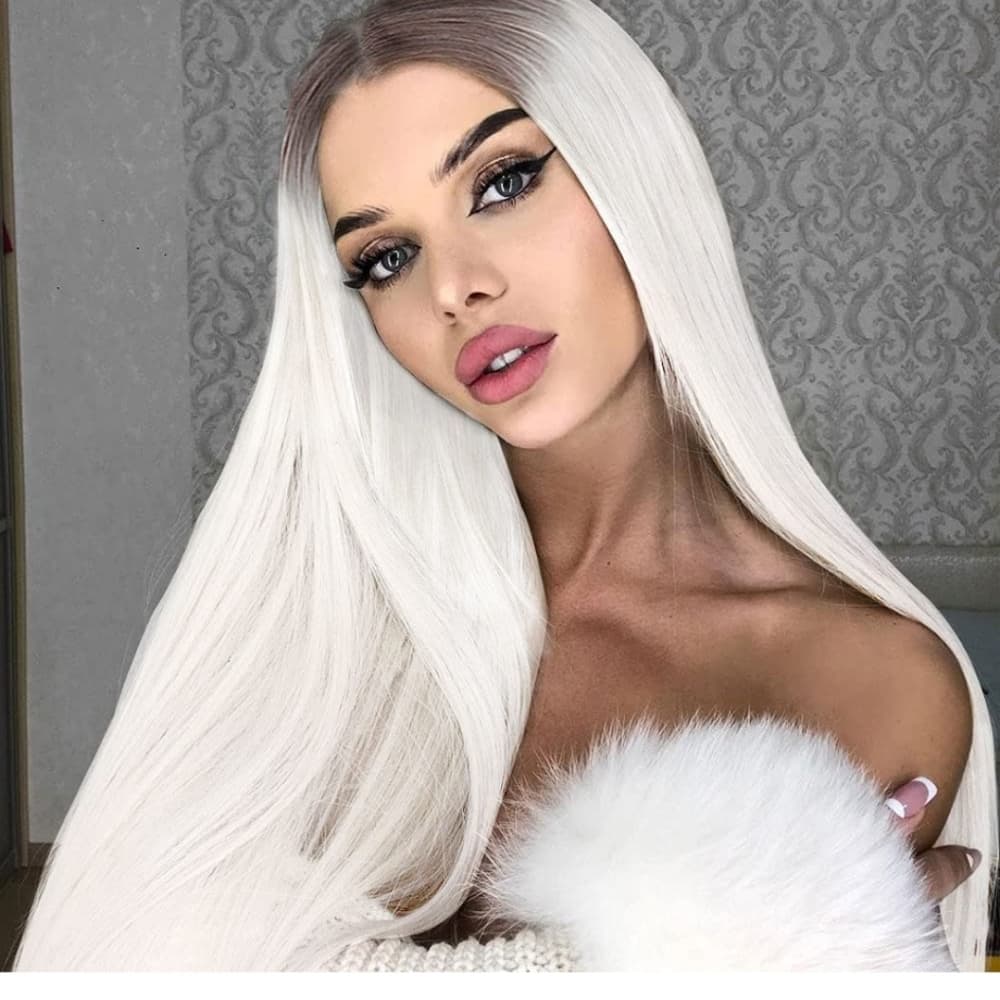 Ombre Platinum Blonde Lace Front Wig - Thumbnail 3