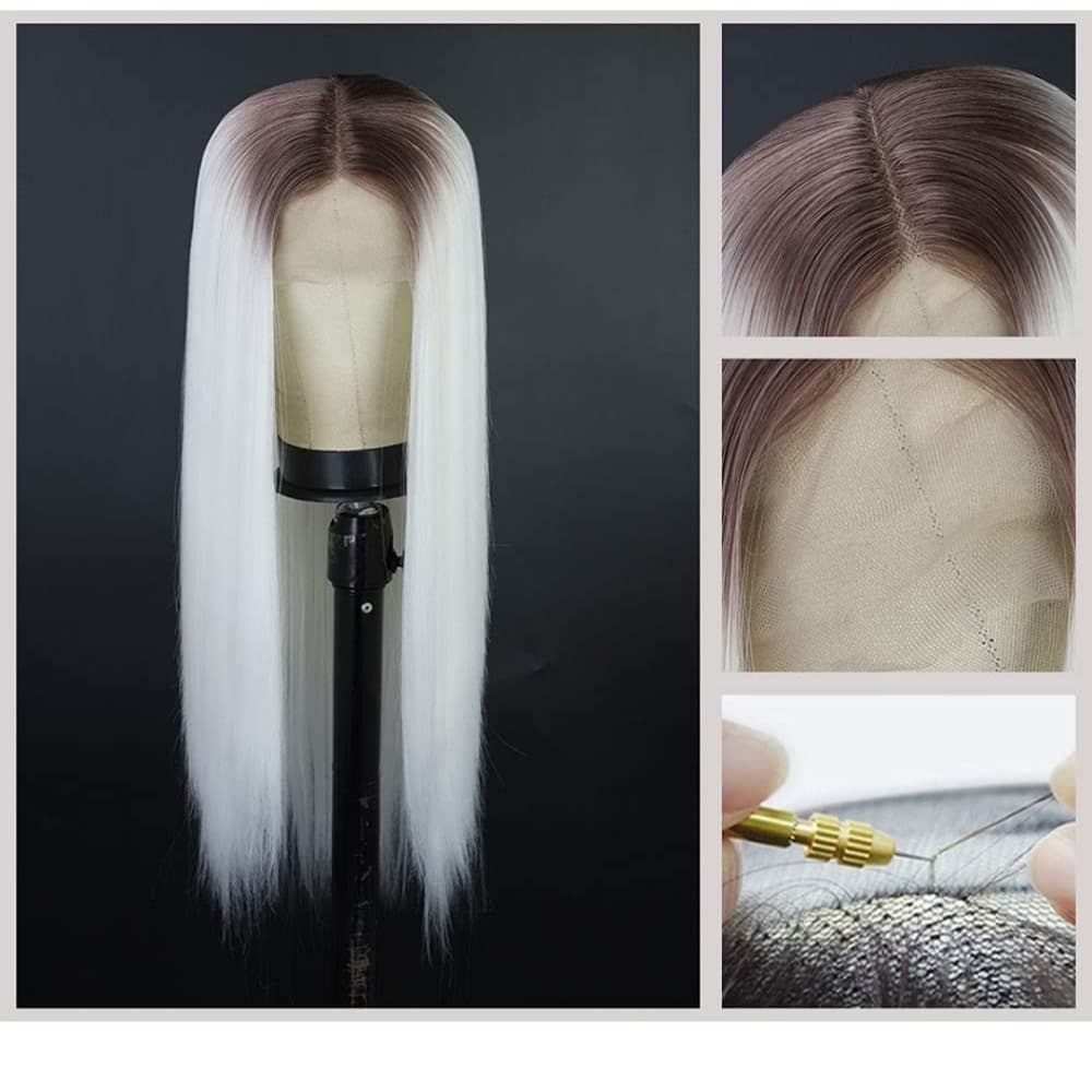 Ombre Platinum Blonde Lace Front Wig - Thumbnail 4