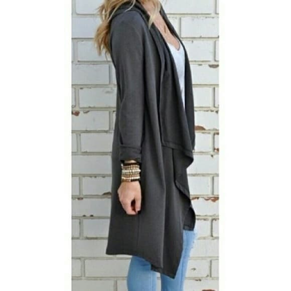 Open Front Long Trench Cost Cardigan - Thumbnail 2