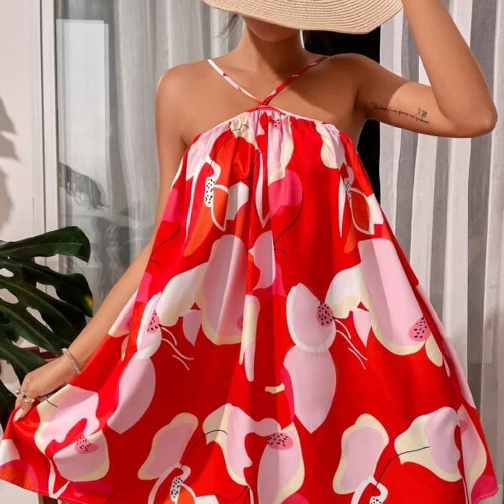 Red White Allover Print Cami Dress
