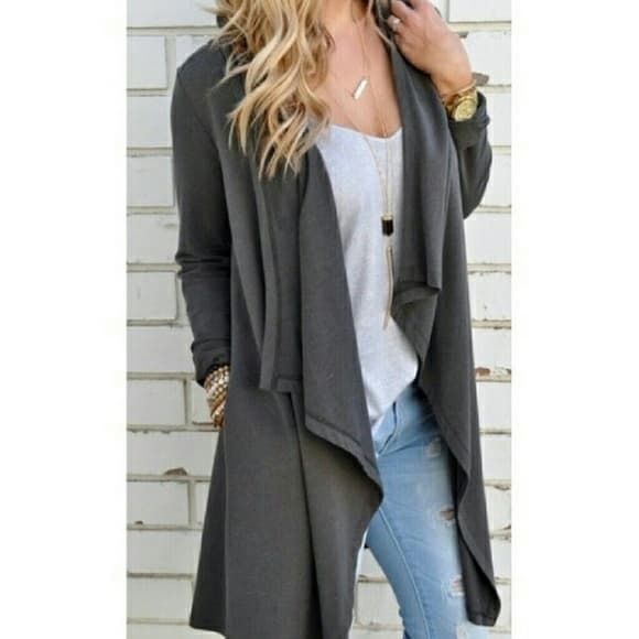 Open Front Long Trench Cost Cardigan - Thumbnail 3