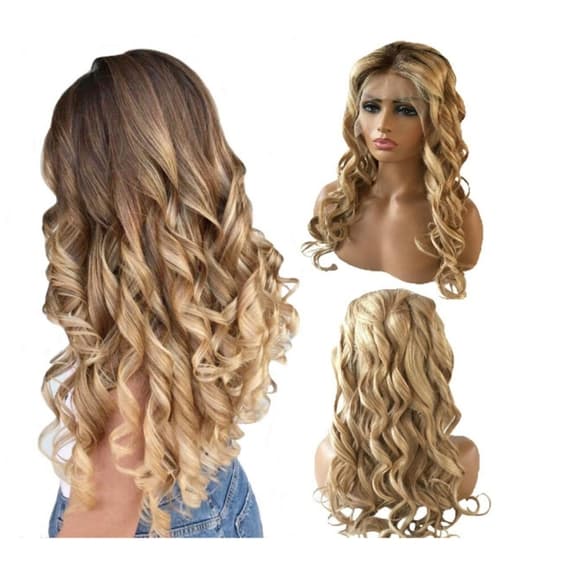 Human Hair Blonde Ombre Lace Front Wig - Thumbnail 2