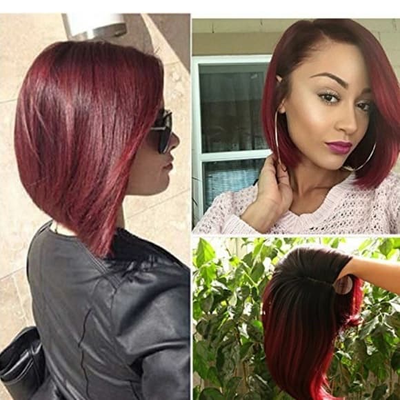 Burgundy Black Ombre Wig - Thumbnail 8