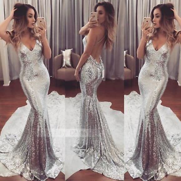Beautiful Sequin Ball Gown Dress - Thumbnail 4