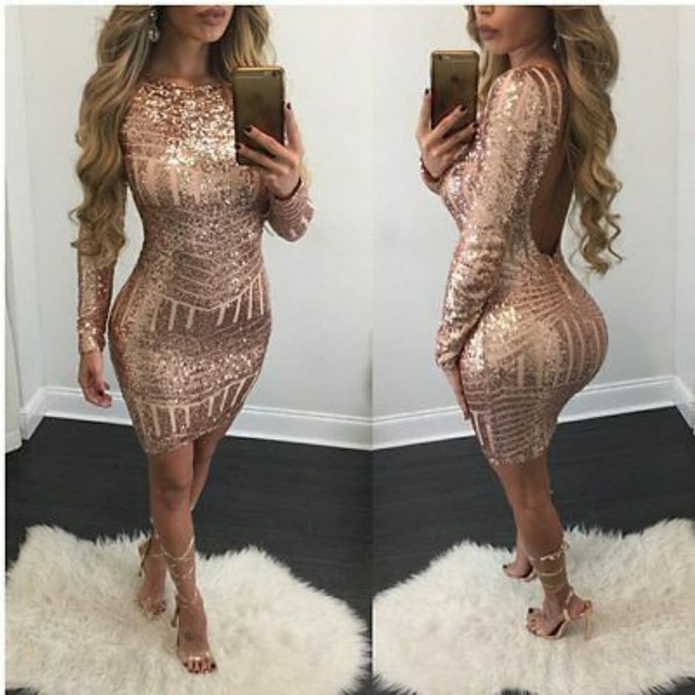 Shimmery Beautiful Bodycon Dress - Thumbnail 4