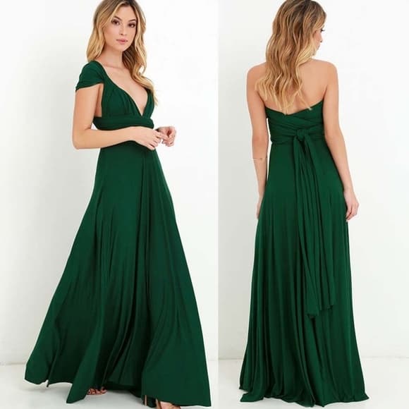 Dark Green Maxi Long Dress - Thumbnail 2