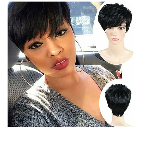 Black Short Heat Resistant Wig - Thumbnail 5