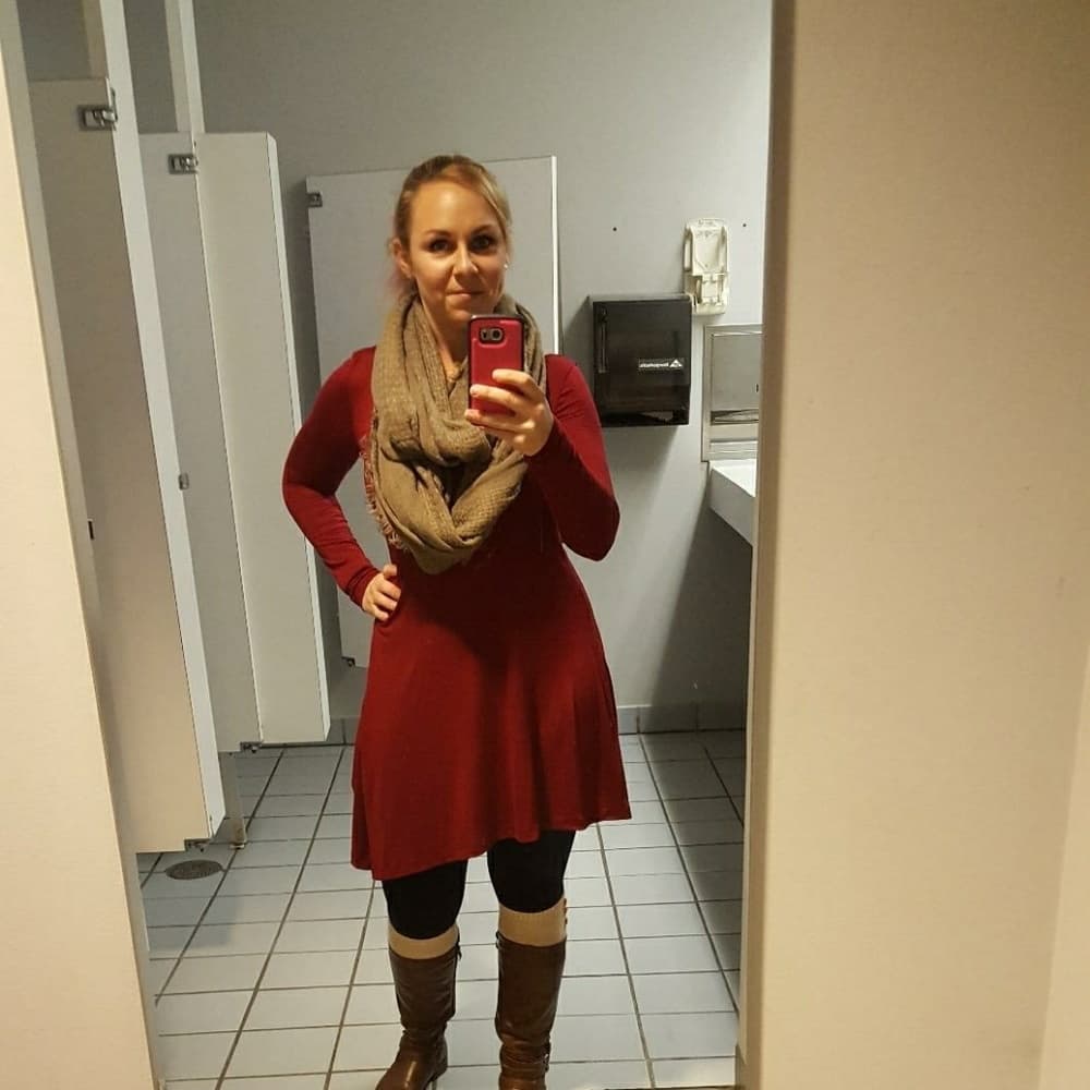 Wine Long Sleeve Loose T-Shirt Dress - Thumbnail 4