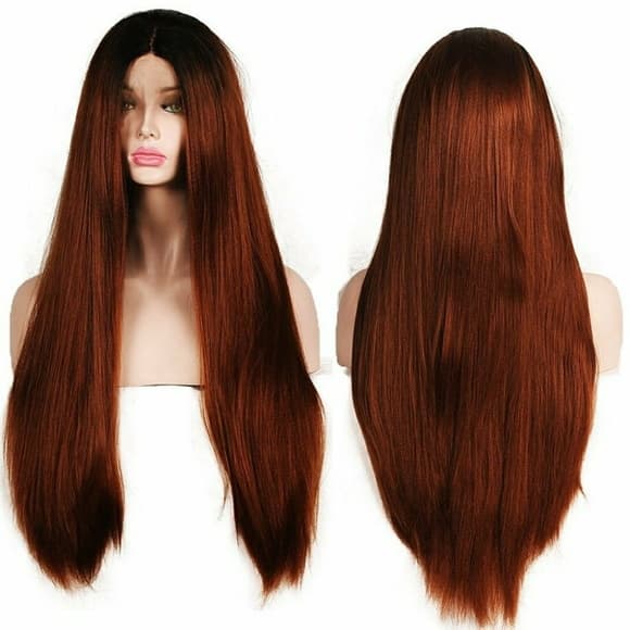 Ombre Red Brown Lace Front Wig - Thumbnail 5
