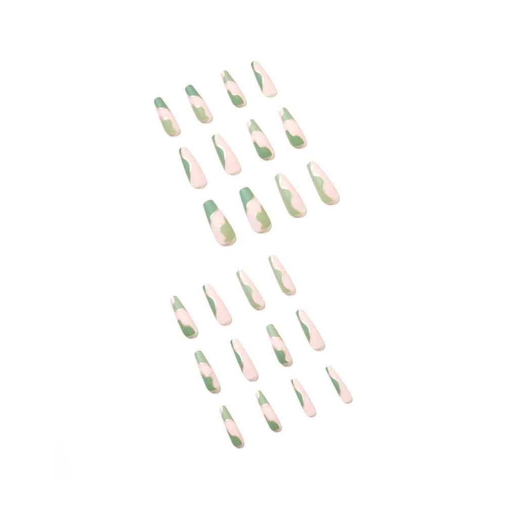 Beautiful Green Pink Coffin False Press on Nails - Thumbnail 2
