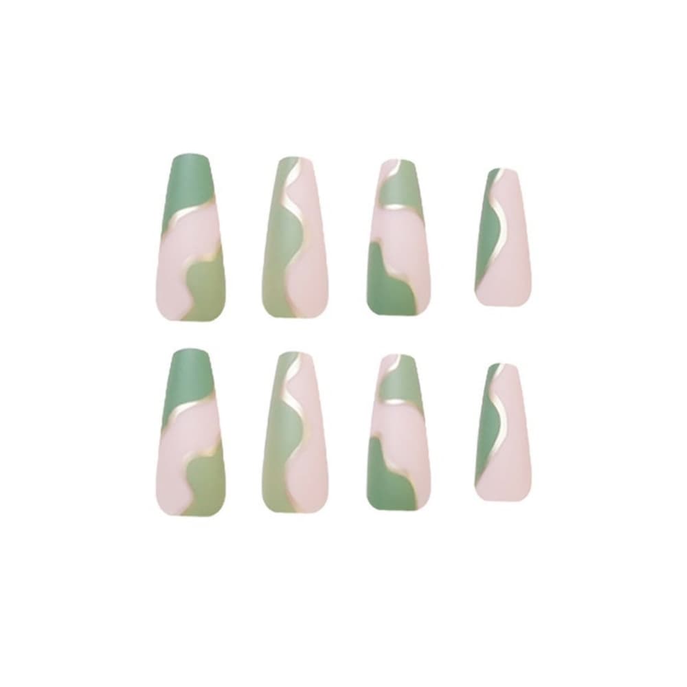 Beautiful Green Pink Coffin False Press on Nails