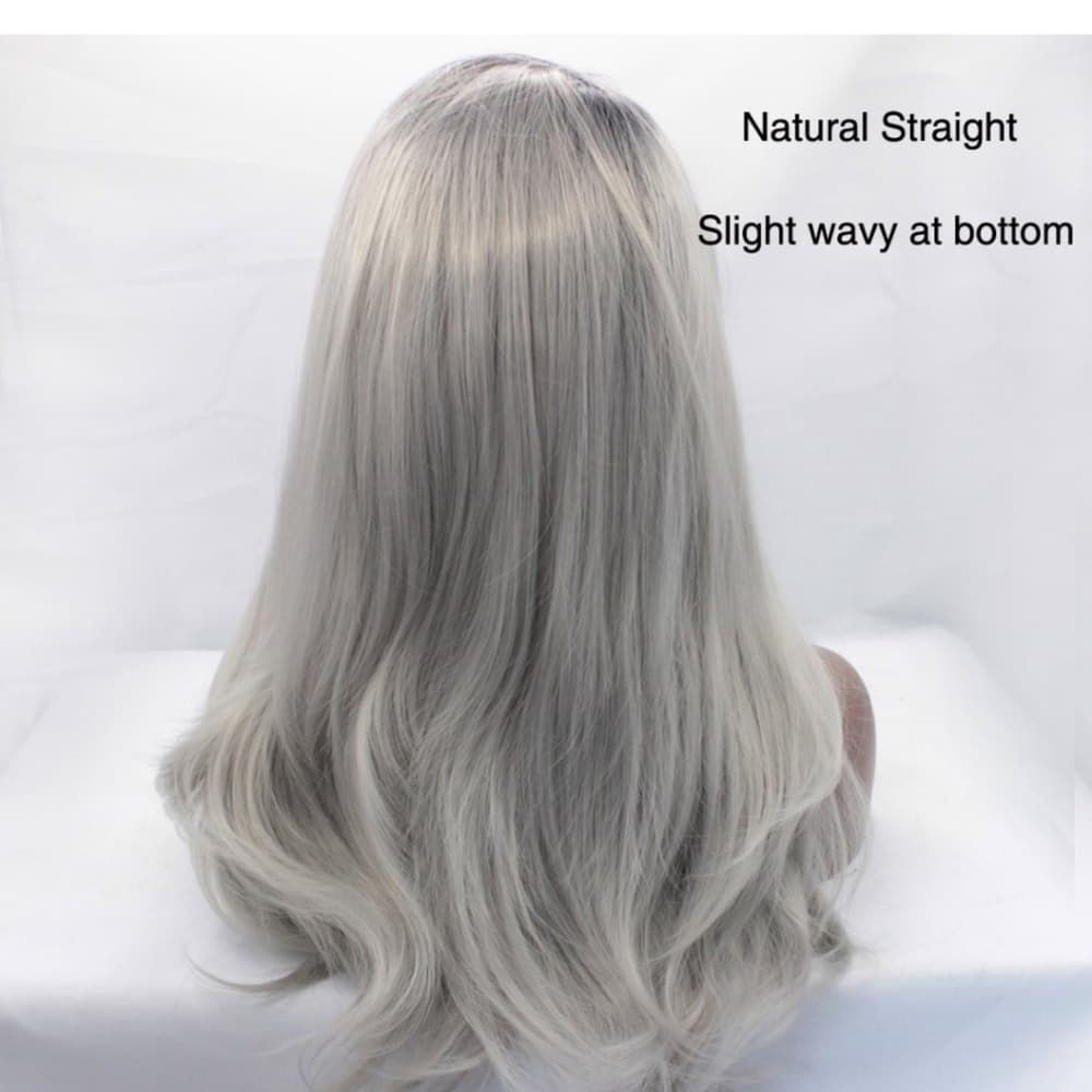 Ombre Black Gray Lace Front Wig - Thumbnail 2