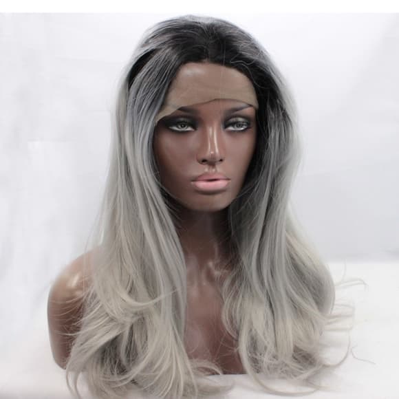 Ombre Black Gray Lace Front Wig - Thumbnail 5