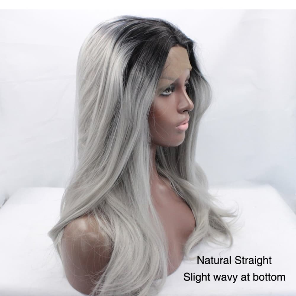 Ombre Black Gray Lace Front Wig - Thumbnail 3