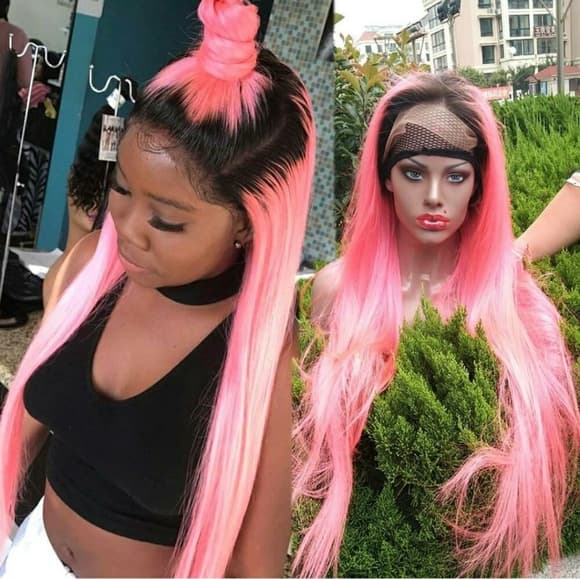 Ombre Black Pink Gull lace Wig, part anywhere - Thumbnail 5