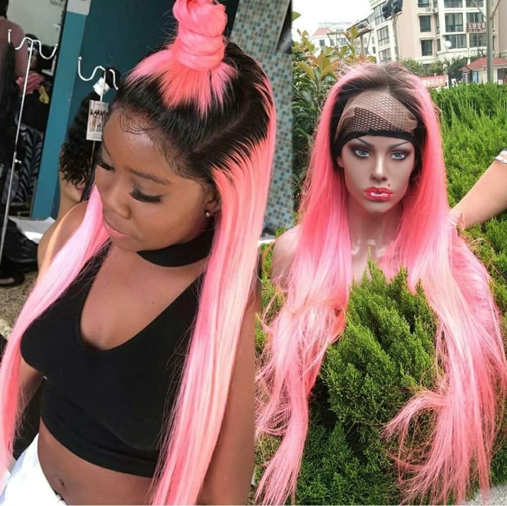Ombre Black Pink Gull lace Wig, part anywhere - Thumbnail 4