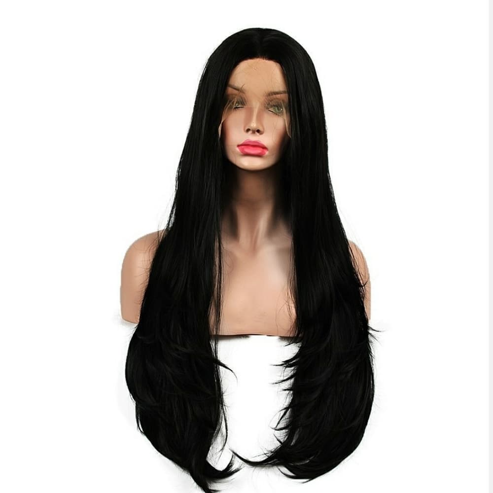Black Layered Straight Lace Front Wig 24-26 inches - Thumbnail 2