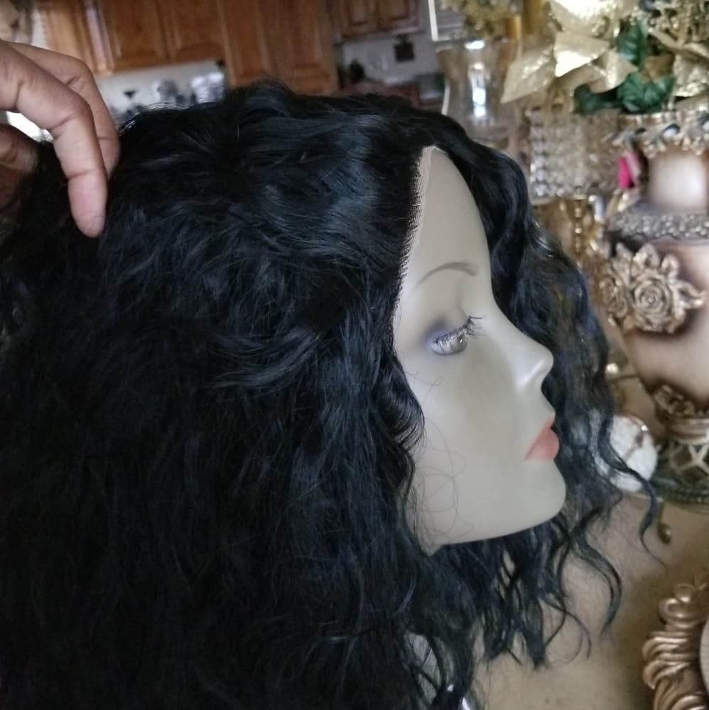 Curly Human Hair Blend Lace Wig - Thumbnail 2