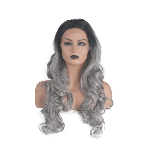 Ombre Black Gray Body Wave Lace Front Wig - Thumbnail 8