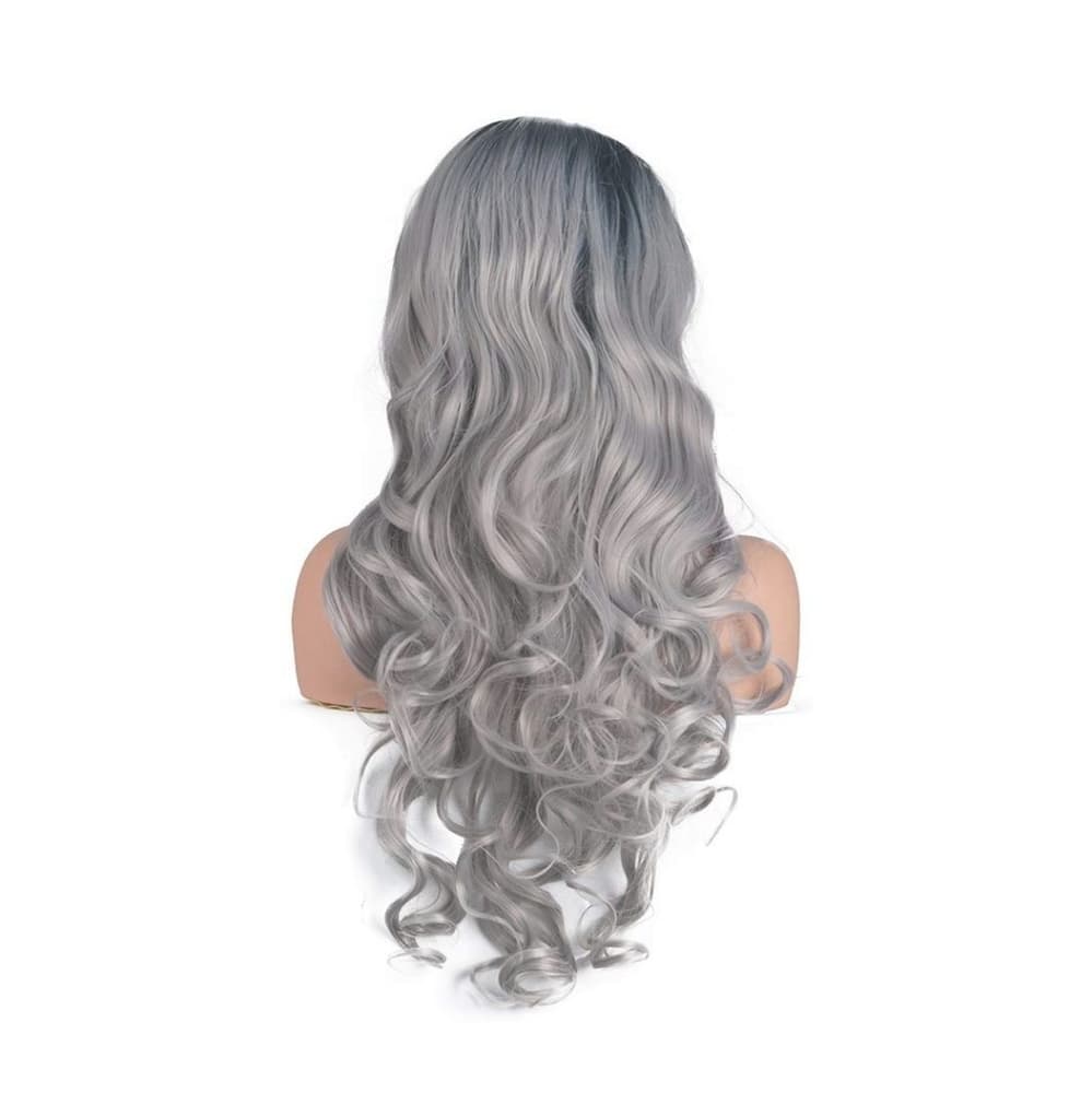 Ombre Black Gray Body Wave Lace Front Wig - Thumbnail 3