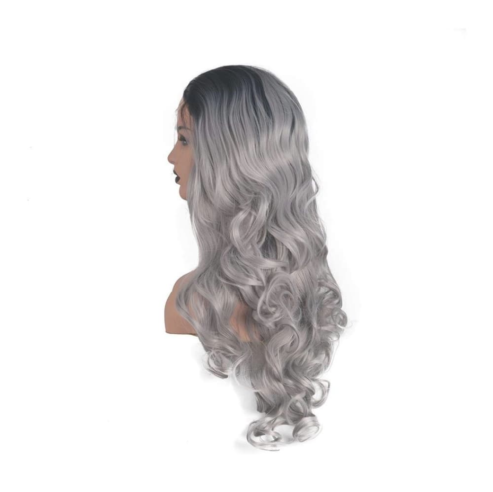 Ombre Black Gray Body Wave Lace Front Wig - Thumbnail 2