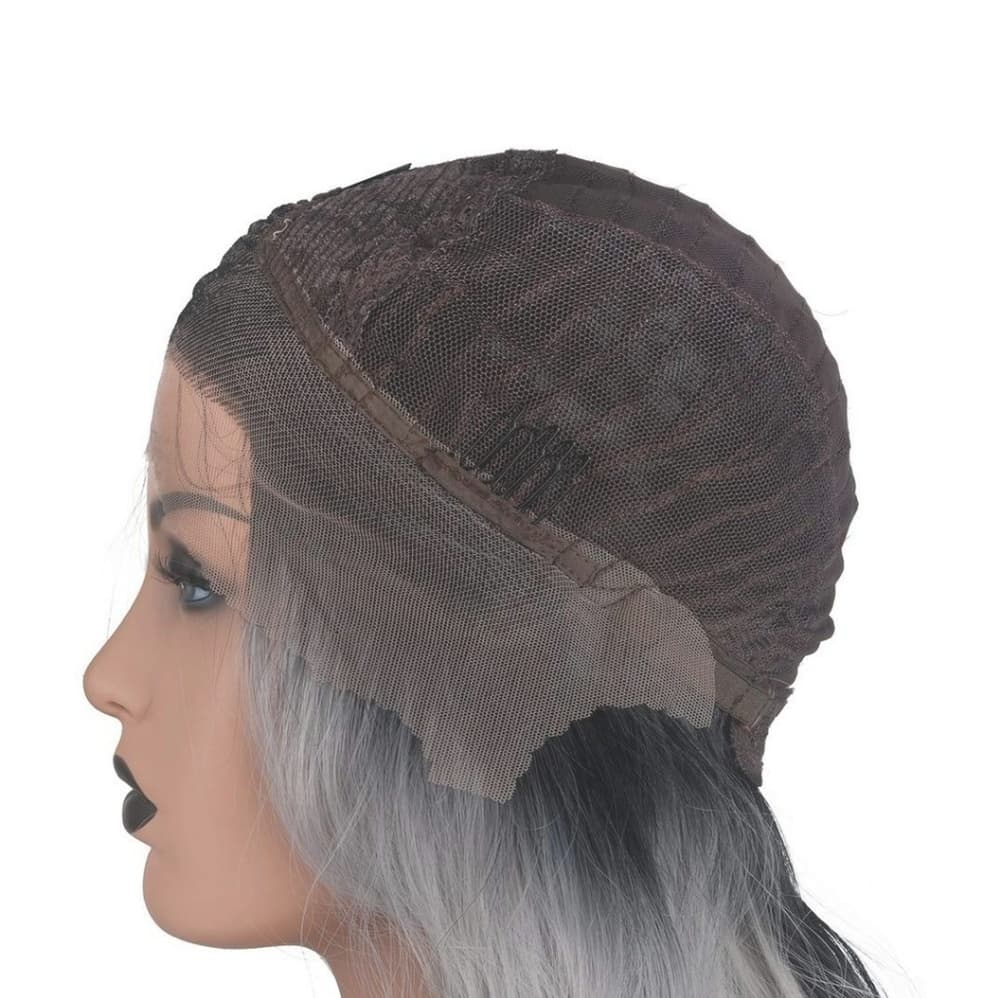 Ombre Black Gray Body Wave Lace Front Wig - Thumbnail 5