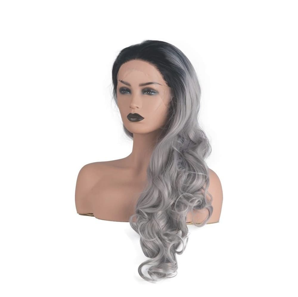 Ombre Black Gray Body Wave Lace Front Wig