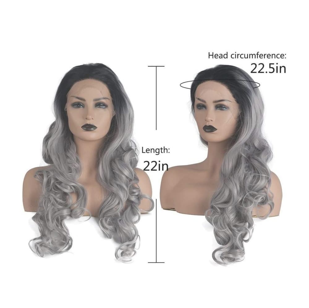 Ombre Black Gray Body Wave Lace Front Wig - Thumbnail 4