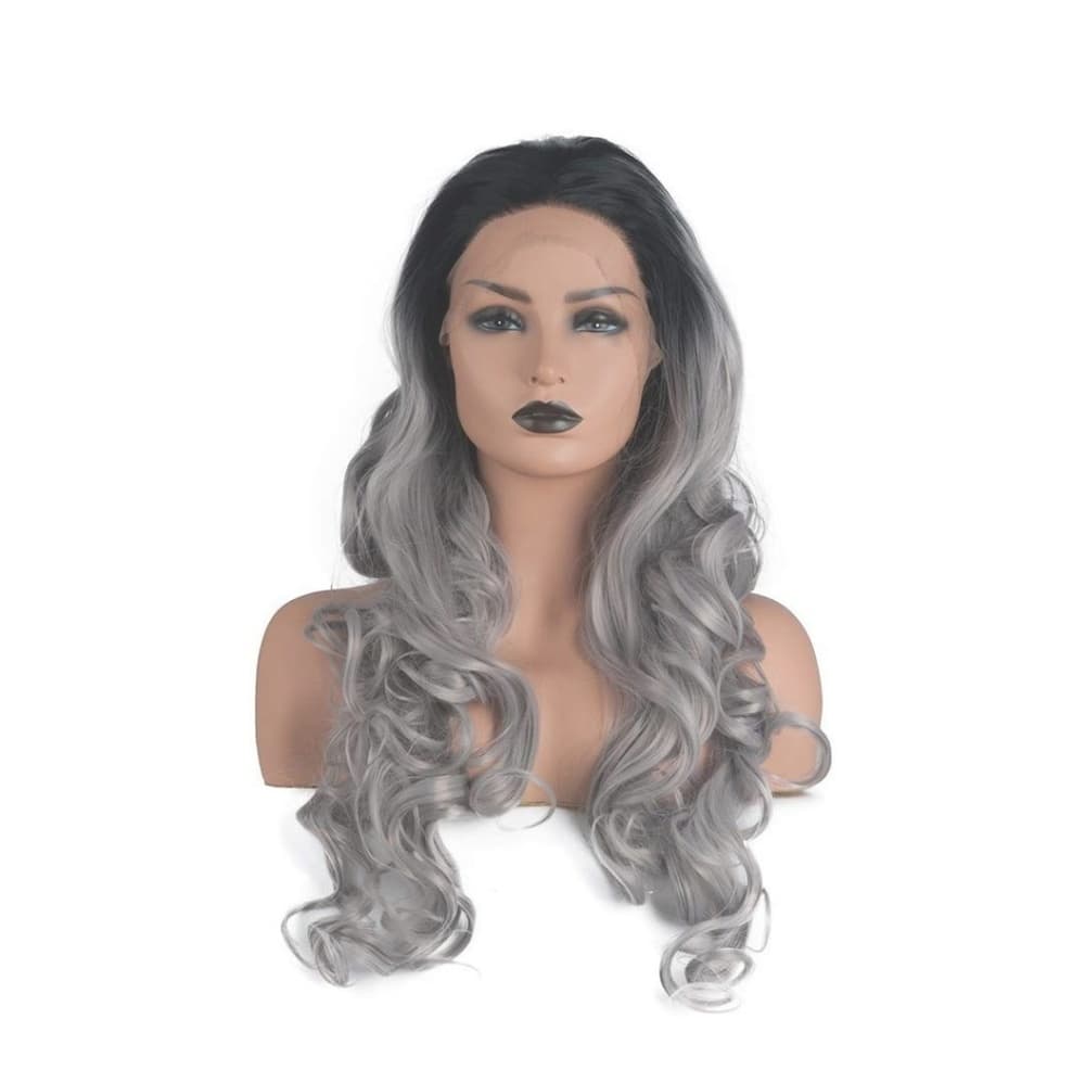 Ombre Black Gray Body Wave Lace Front Wig - Thumbnail 7