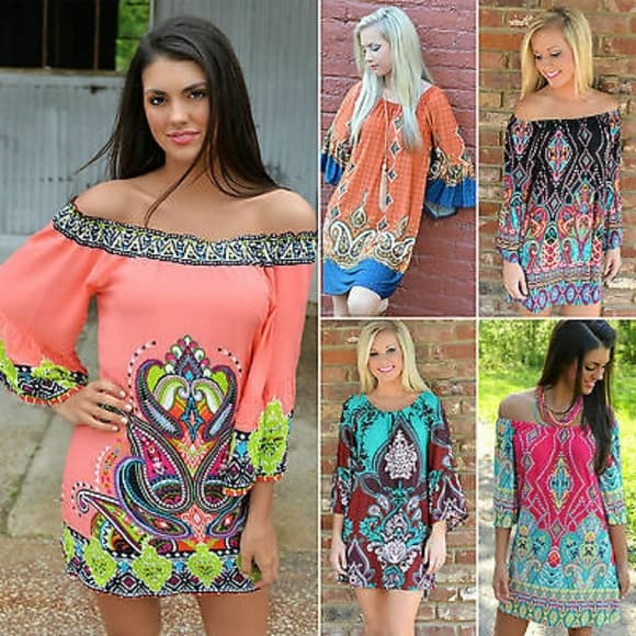 Boho Beauty Off Shoulder Dress - Thumbnail 5
