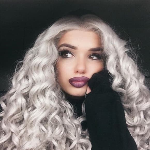 Gray Curly Wavy Lace Front Wig - Thumbnail 2