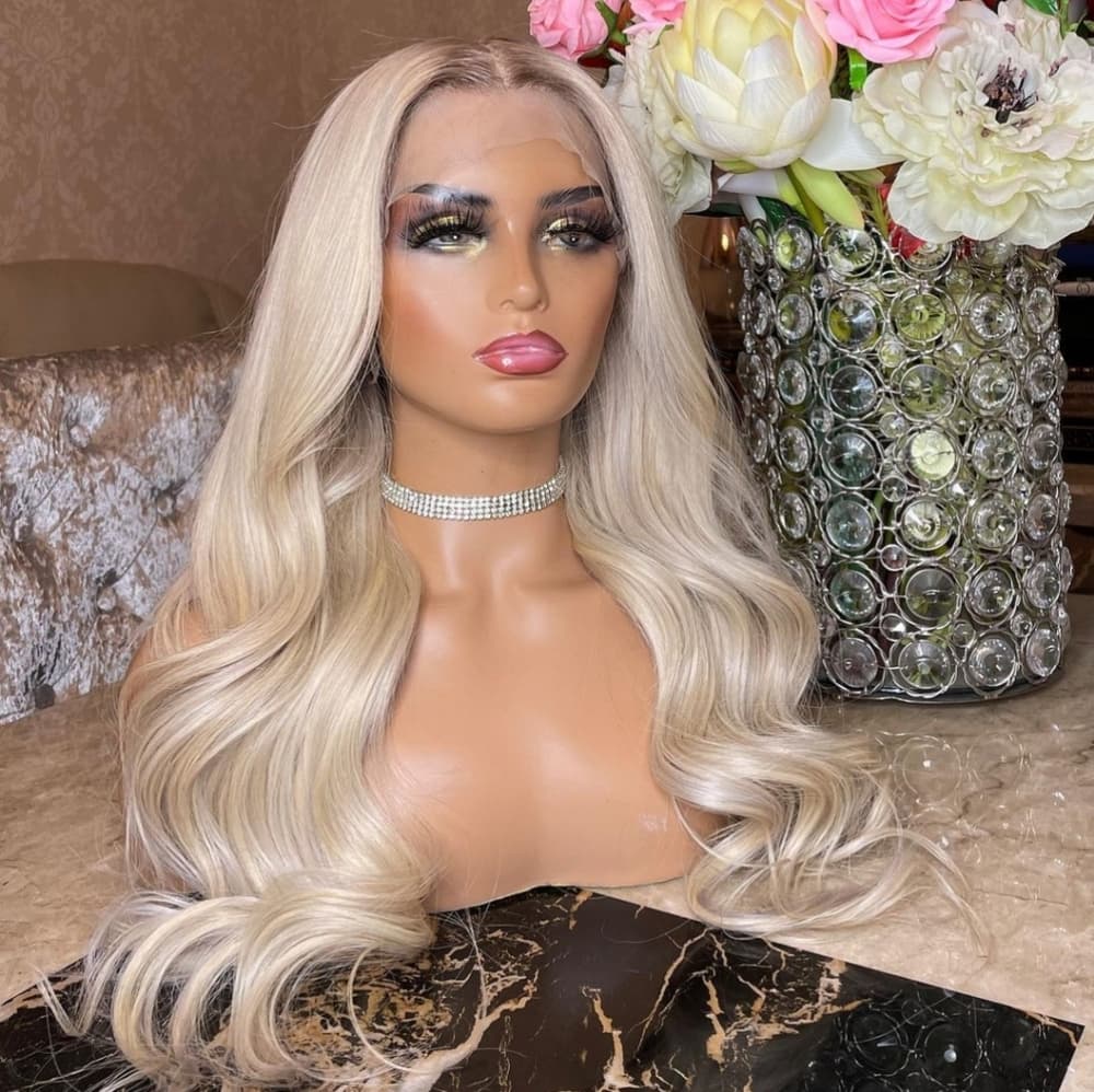 Blonde Brown Wavy Human Hair Wig 16-20 inches