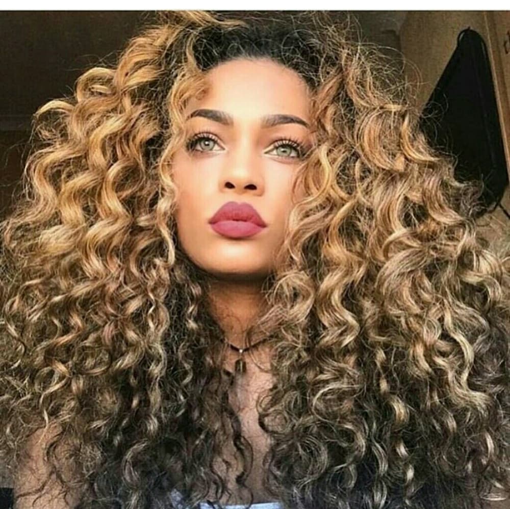 Ombre Curly Lace Front Human Hair Wig 18-20 inches - Thumbnail 8