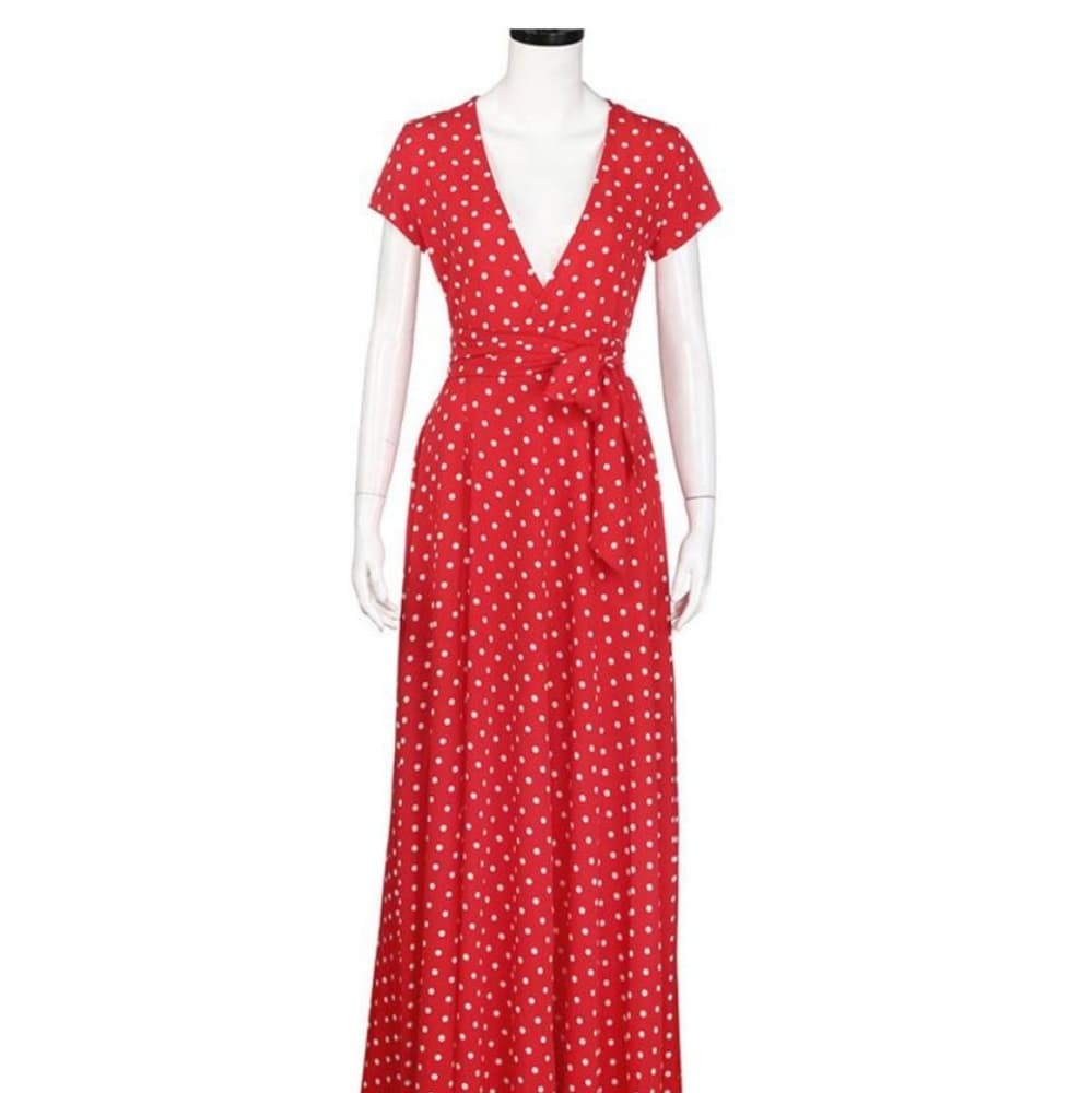 Red and White Long Boho Beauty Dress - Thumbnail 4