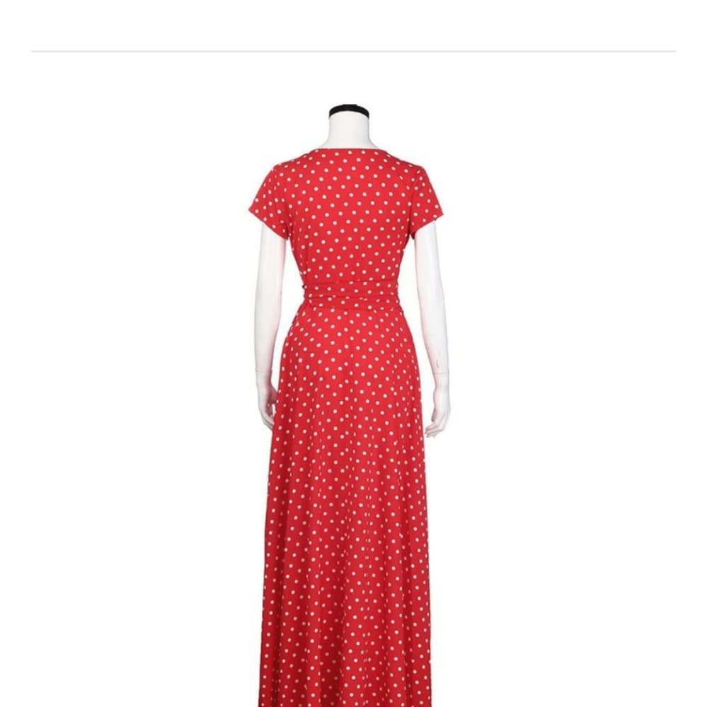 Red and White Long Boho Beauty Dress - Thumbnail 5