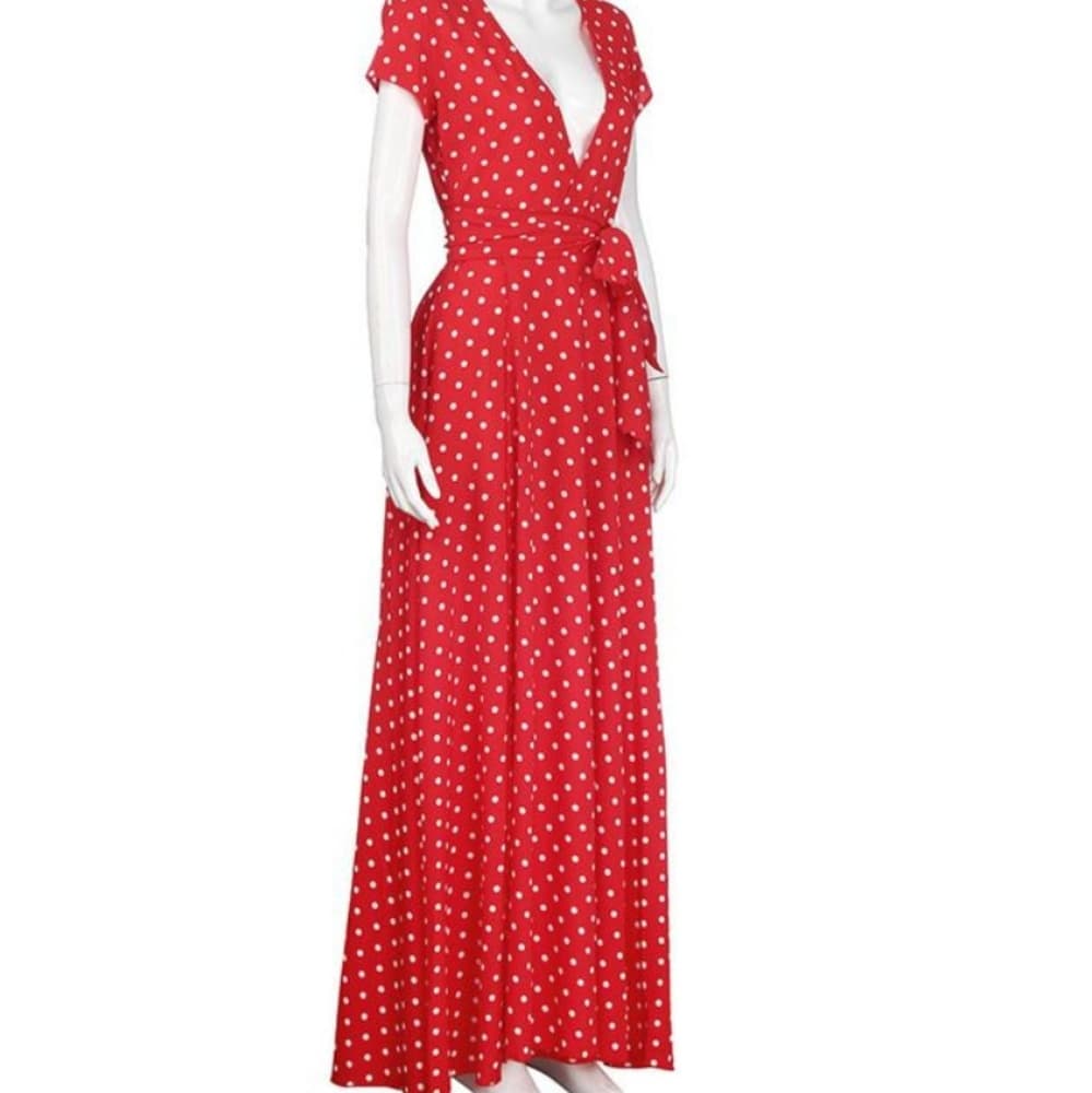 Red and White Long Boho Beauty Dress - Thumbnail 2