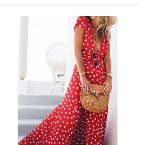 Red and White Long Boho Beauty Dress - Thumbnail 7