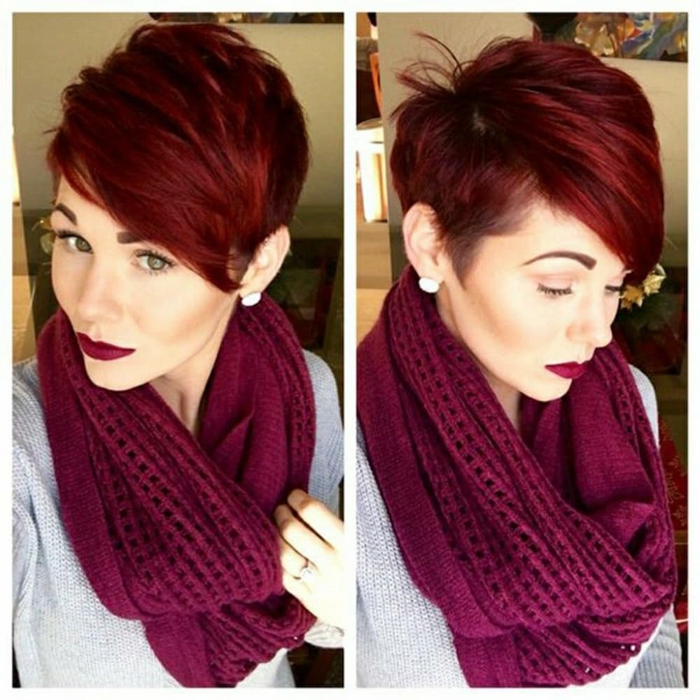Red Beauty Short Wig Human Hair Blend - Thumbnail 5