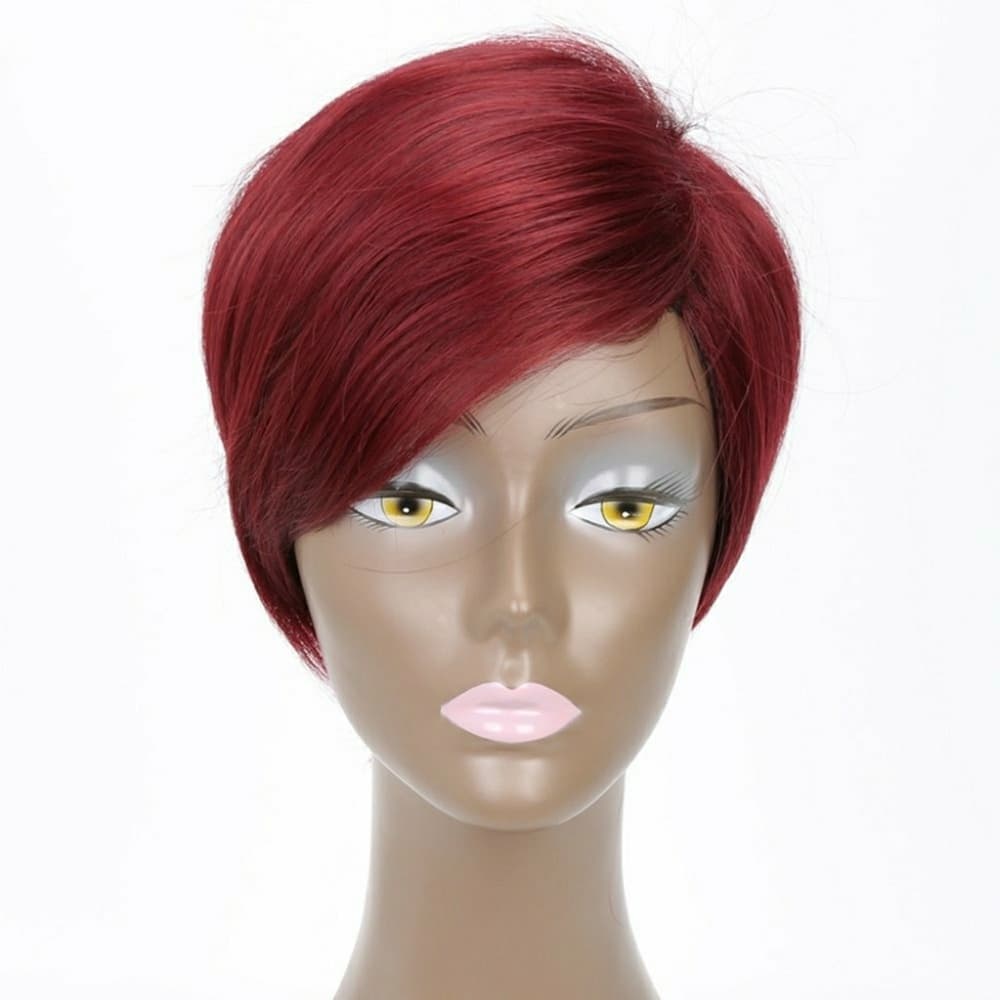 Red Beauty Short Wig Human Hair Blend - Thumbnail 3