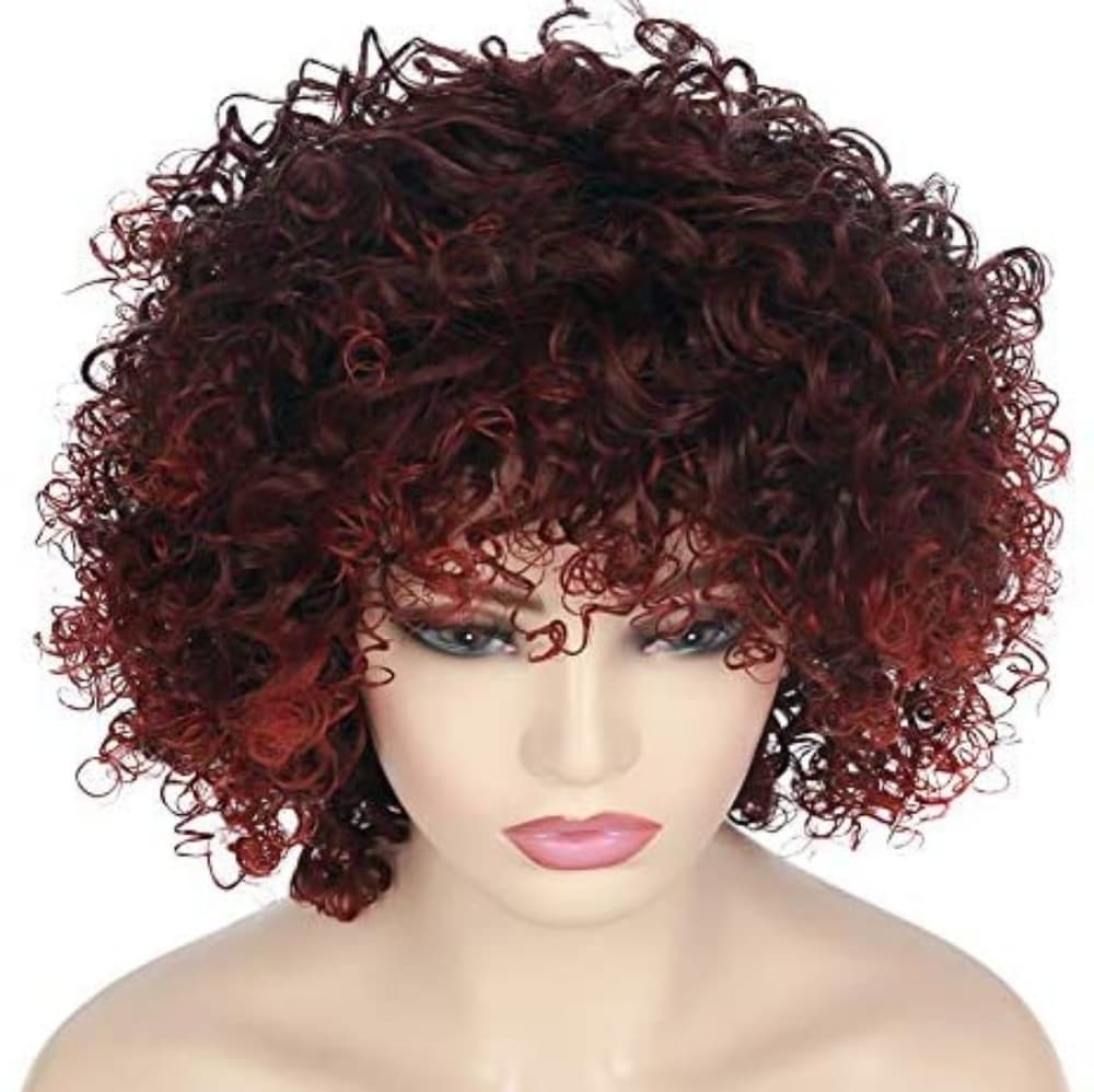 Dark Red Brown Afri Curly Full wig - Thumbnail 3