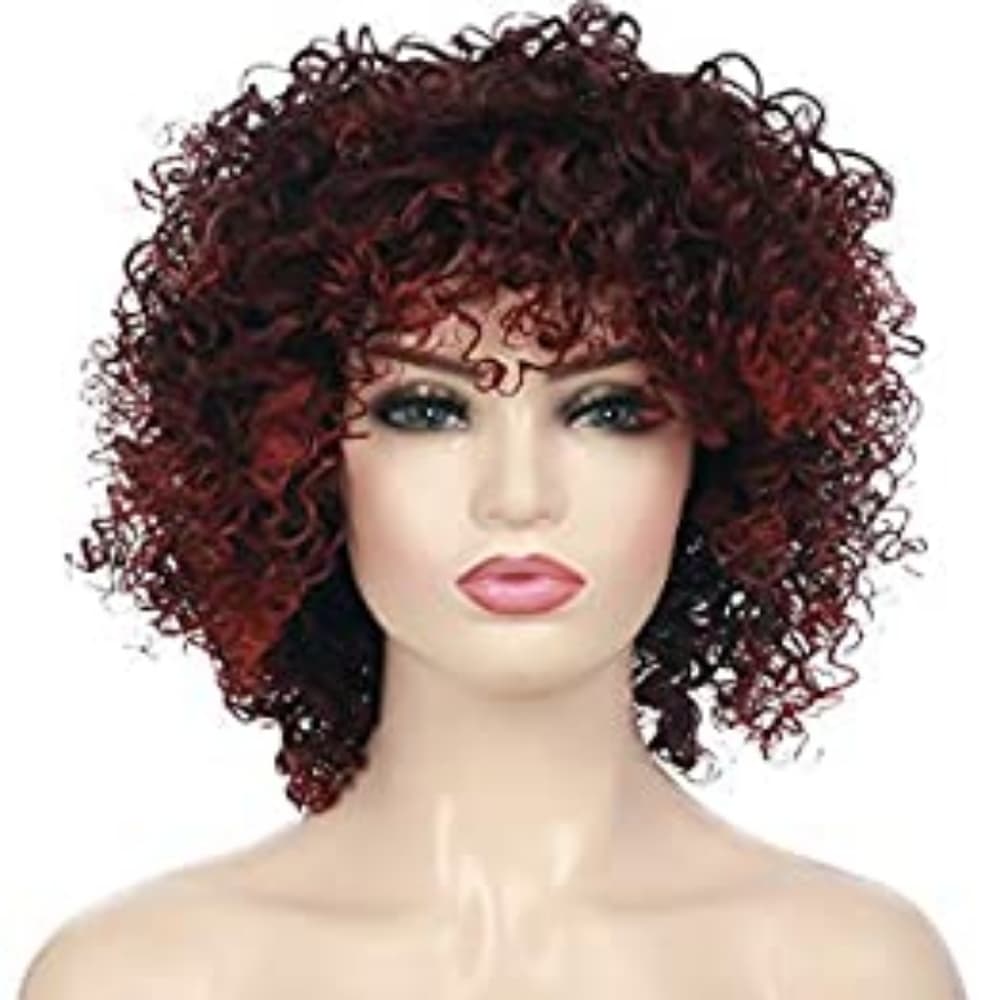 Dark Red Brown Afri Curly Full wig - Thumbnail 2