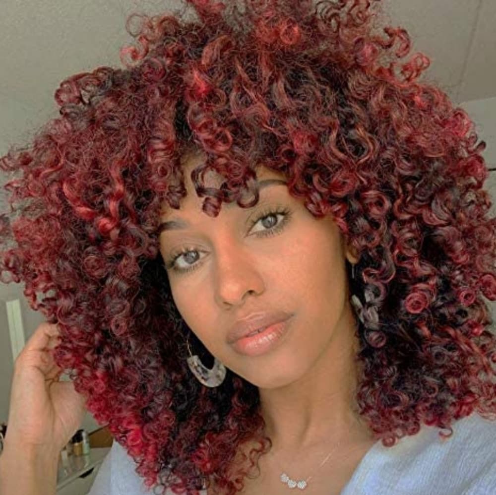 Dark Red Brown Afri Curly Full wig - Thumbnail 5