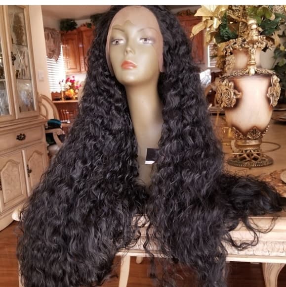 Curly Human Hair Blend Lace Front Wig 30 inches - Thumbnail 5