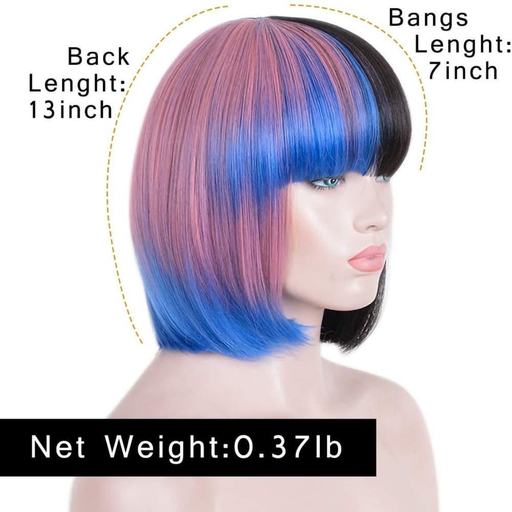 Pink Blue Black Bob Wig - Thumbnail 4