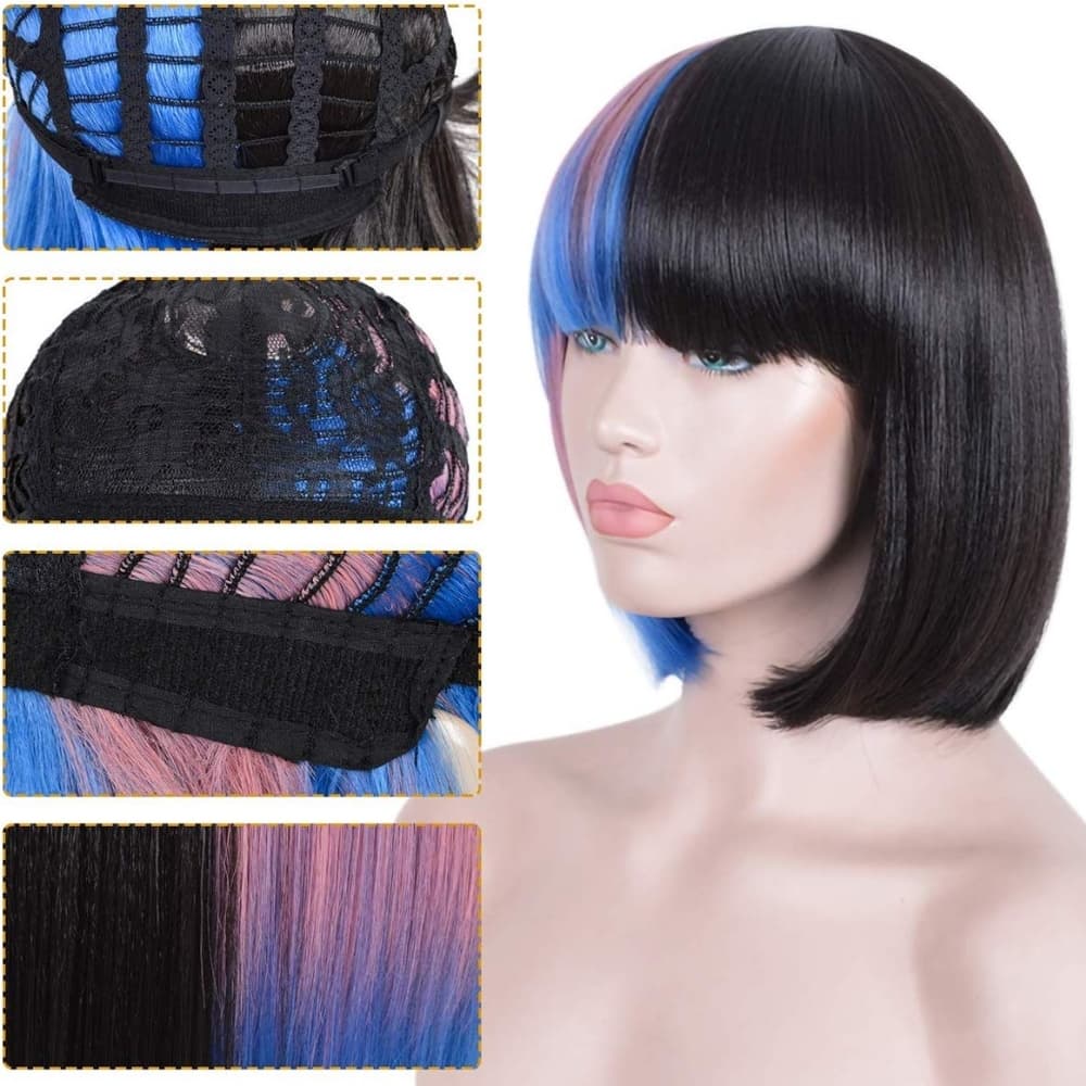 Pink Blue Black Bob Wig - Thumbnail 3
